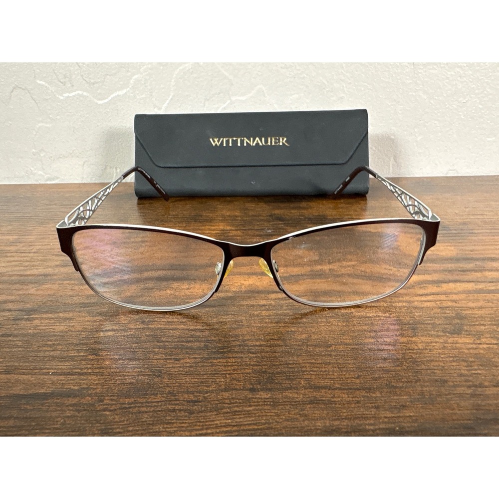 Wittnauer Hazel Brown Silver Cat Eye Eyeglass Frames Filigree Temples 52-14-135